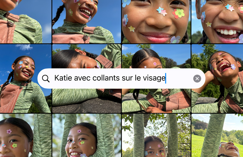 Grille de photos générée par une requête qui dit, Katie avec des autocollants sur le visage