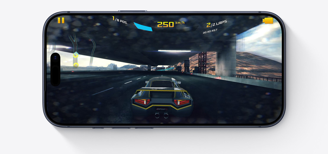Face avant d’un iPhone, à l’horizontale, affichant une partie de jeu vidéo