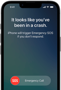 iPhone 17e, prednja strana, zaobljeni uglovi, prikaz korištenja značajke Detekcije sudara