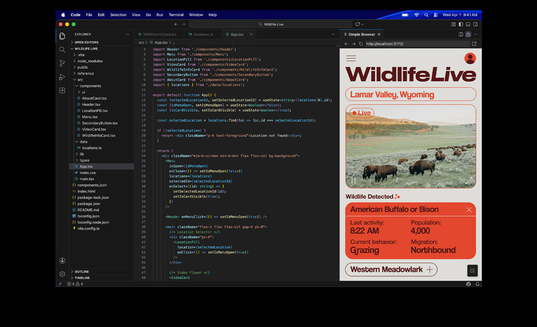 Egy MacBook Pro kijelzőjén appot kódolnak a Visual Studio Code használatával