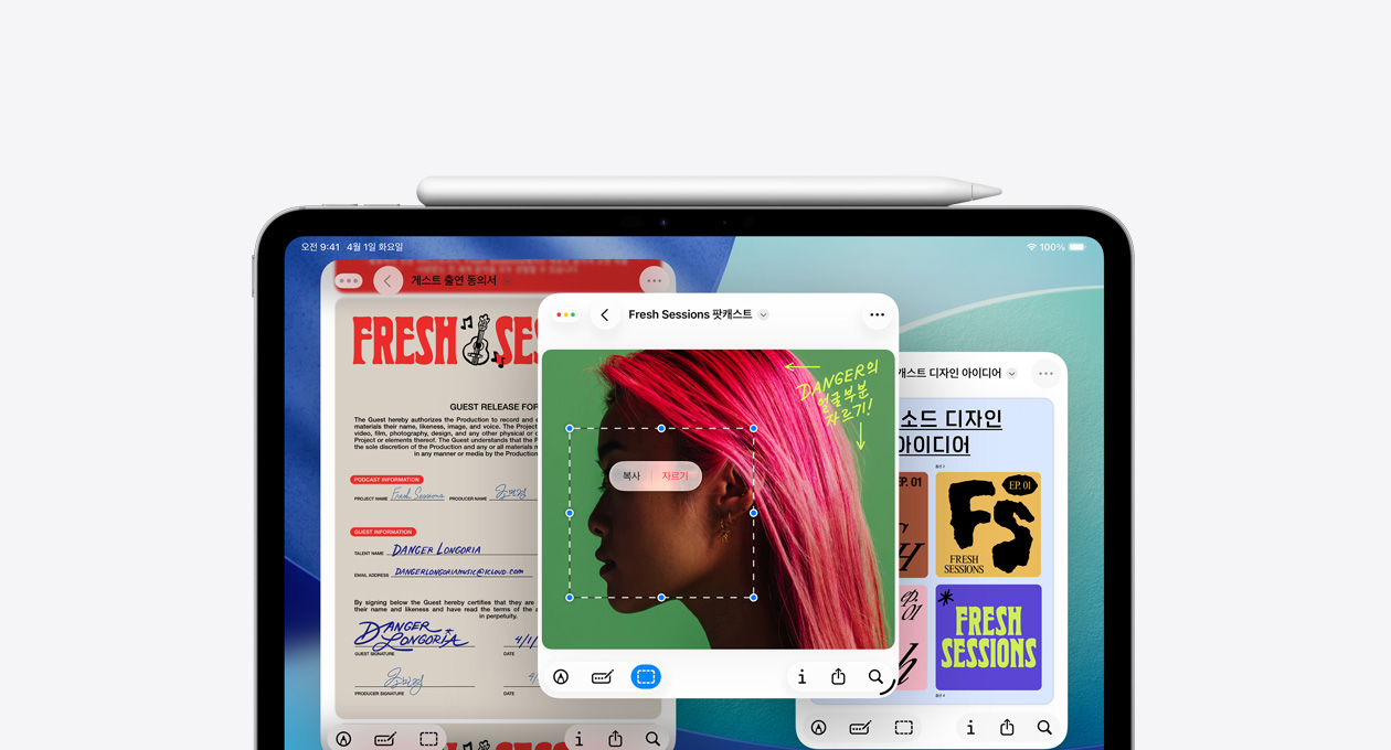 새로 추가된 미리보기 앱이 표시된 iPad 화면
