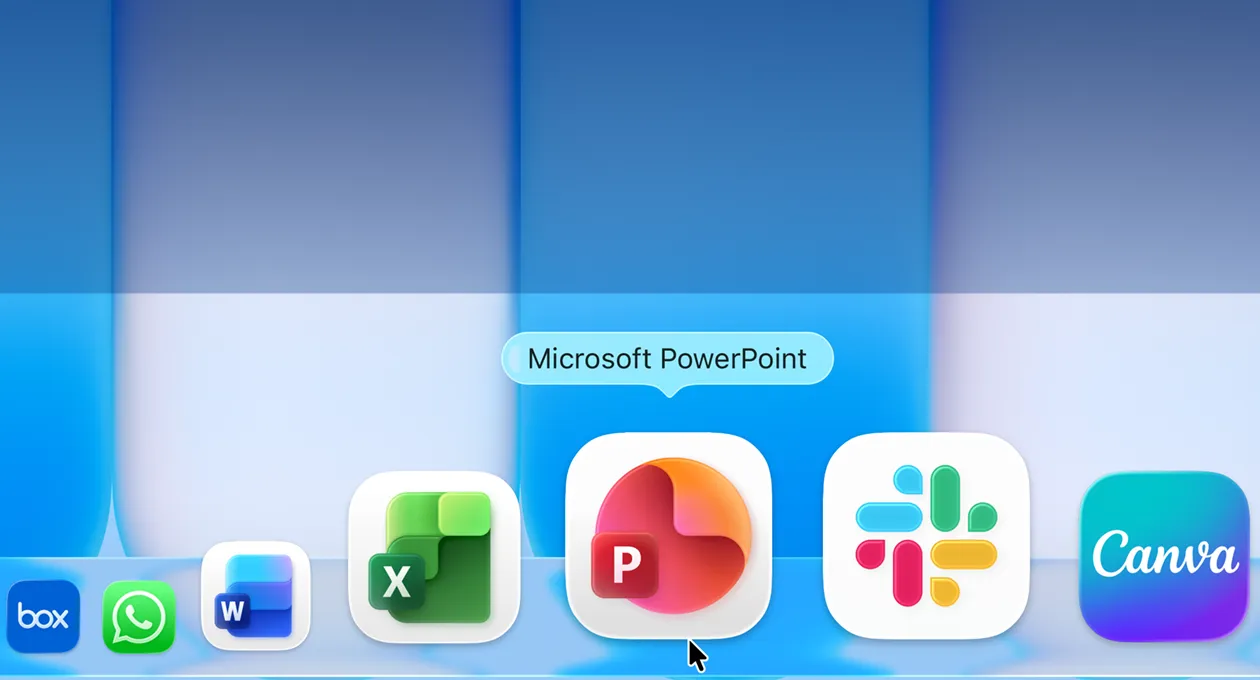 macOS 桌面展示 Dock 上幾款 app 並重點標示其中一款