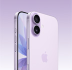 iPhone 17, color lavanda, parte frontal, parte posterior en ángulo, sistema de dos cámaras Fusion en la parte superior izquierda, botón de Control de la Cámara, parte lateral del frente, diseño todo pantalla, Botón de Acción, botones de volumen y botón lateral