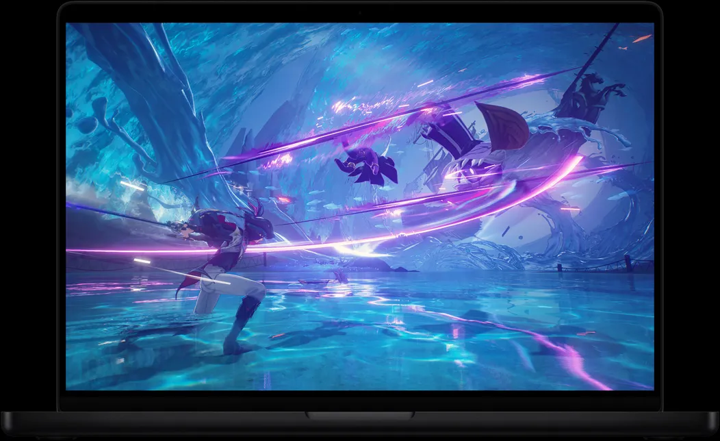 MacBook Pro 的螢幕展示電玩遊戲《鳴潮》
