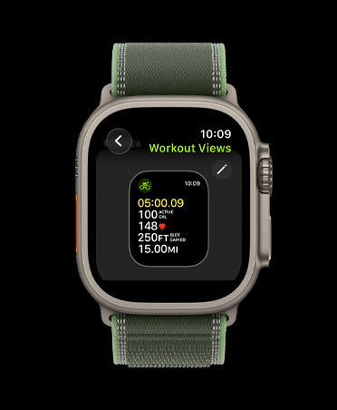 Apple Watch Ultra 3, Titangehäuse, Farbe Natur, Bildschirm: Trainingsansichten bearbeiten