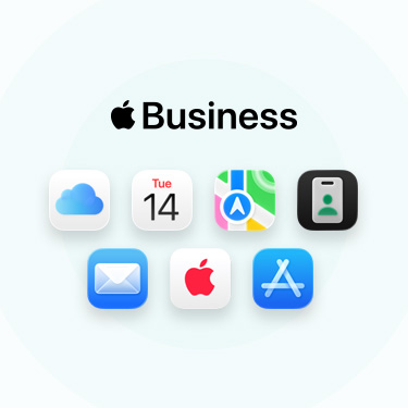 Eine Reihe von Apps und Tools für Unternehmen, darunter iCloud, Kalender, Karten, Apple Business, Mail, AppleCare und der App Store.