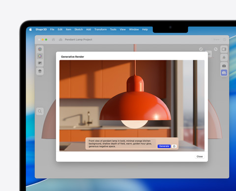 Bildschirm von Image Playground mit dem Bild einer hängenden Lampe und generativ gerendertem Text