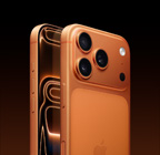 iPhone 17 Pro, màu cam vũ trụ, vỏ ngoài mặt sau có góc cạnh, hệ thống camera Pro Fusion ở phần nhô lên phía trên cùng, nút Điều Khiển Camera, vỏ ngoài mặt bên phía trước, thiết kế màn hình toàn phần, nút Tác Vụ và nút âm lượng